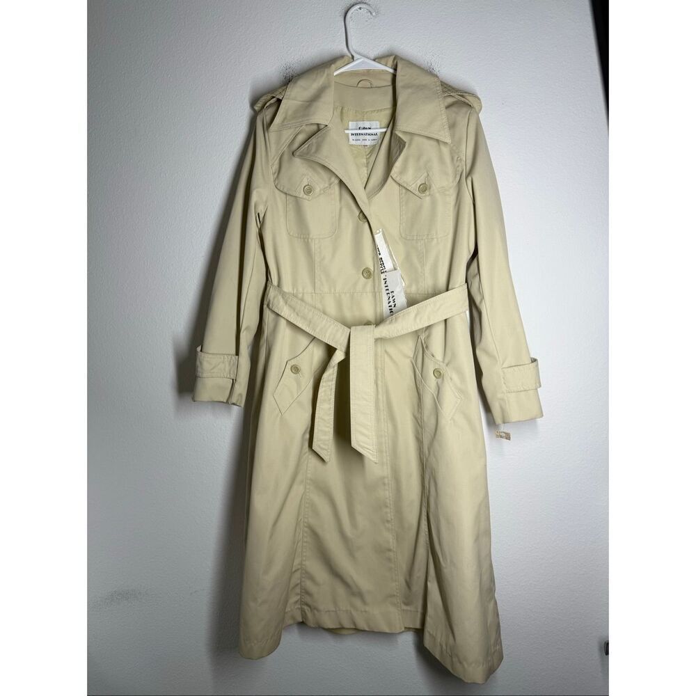 Vintage NWT Down International Trench Coat Cream Sz 13/14 Removable Hood & Belt